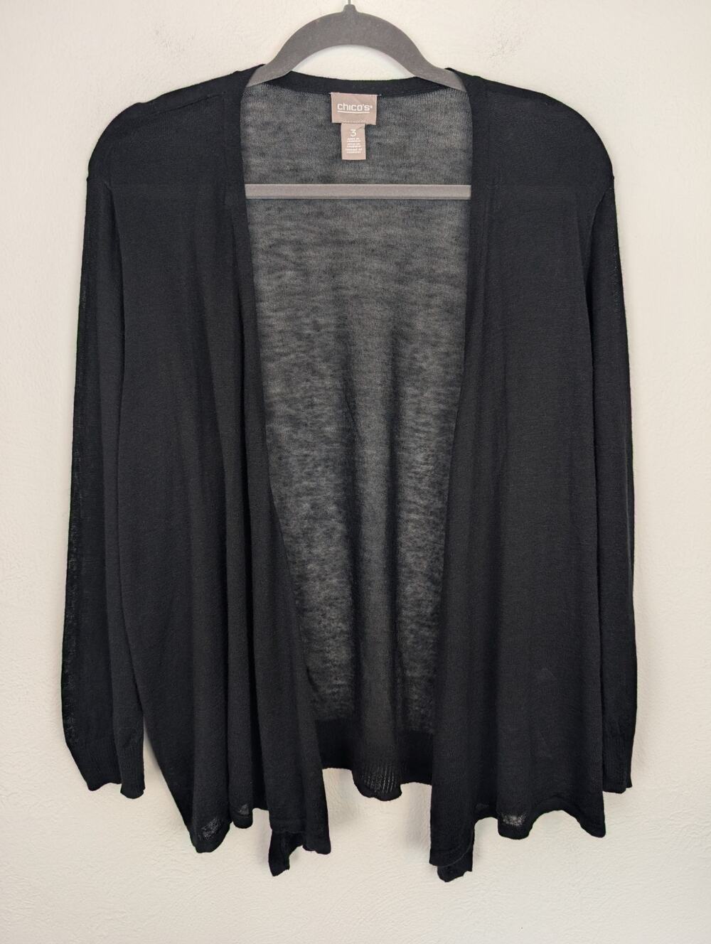 Chico's Cardigan Sweater Waterfall Airy Breezy Coastal Beach Boho Black Size XL